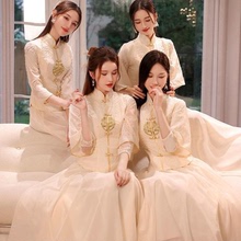 结婚伴娘礼服香槟色中式旗袍高级感姐妹团小众2023新款小个子四季