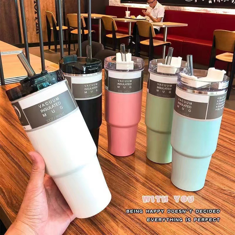 Cross-Border 304 Stainless Steel Vacuum Cup Diamond Paint 30Oz Car Ice Cream Cup with Straw Beer Steins Car Coffee Cup