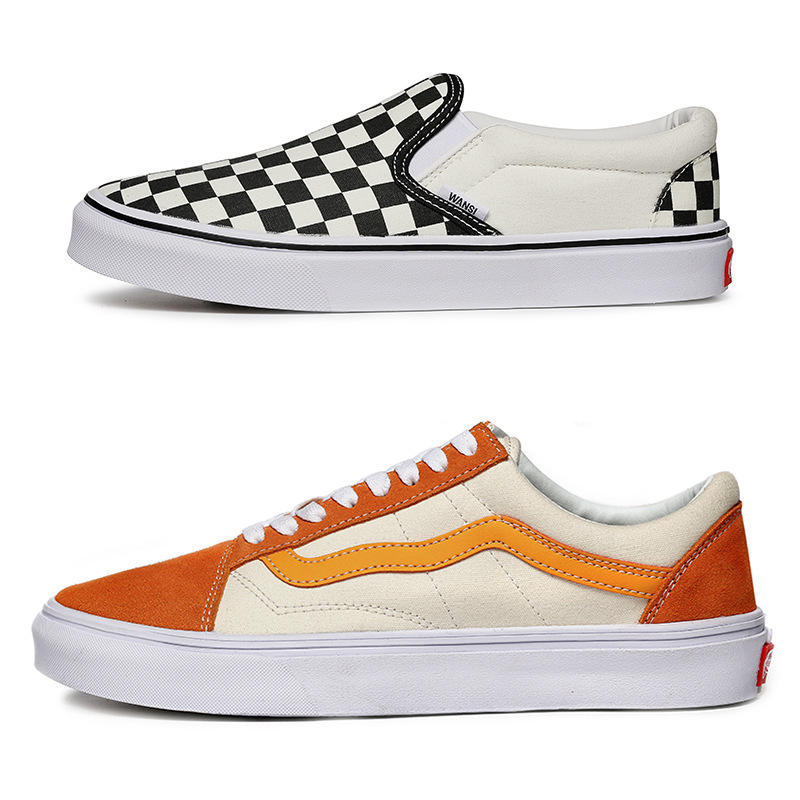 万斯官网正品低帮男鞋春季黑白一脚蹬女鞋潮流休闲帆布鞋板鞋潮牌