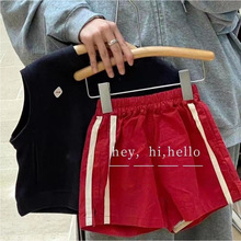 韩版童装男童裤子夏季新款宝宝洋气条纹红色短裤儿童百搭休闲裤子