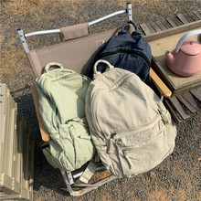 包包女2022新款 双肩包旅行背包 洗水做旧学院帆布包 电脑包书包