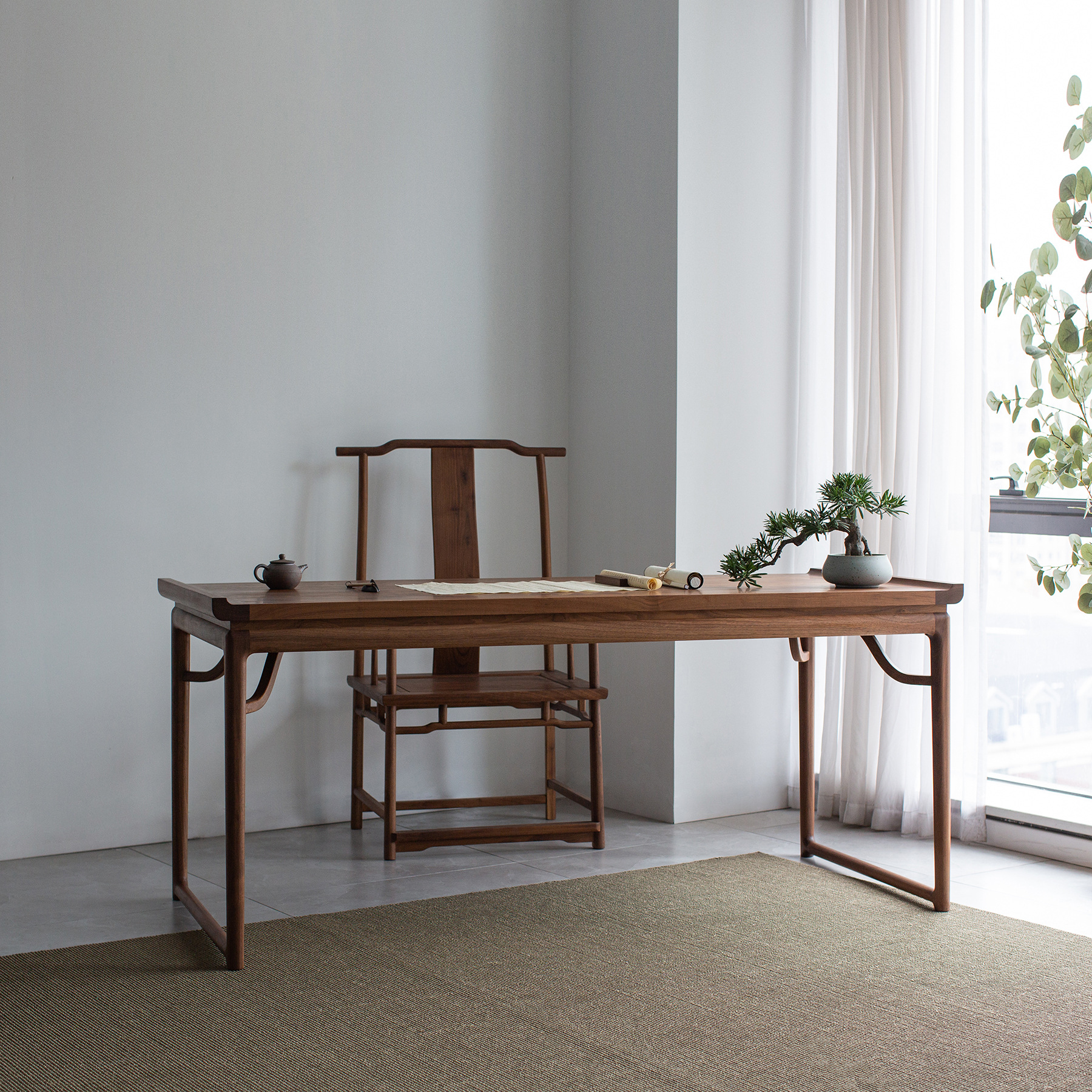 老榆木中式复古书桌禅意家用书法画案桌翘头书房实木办公桌