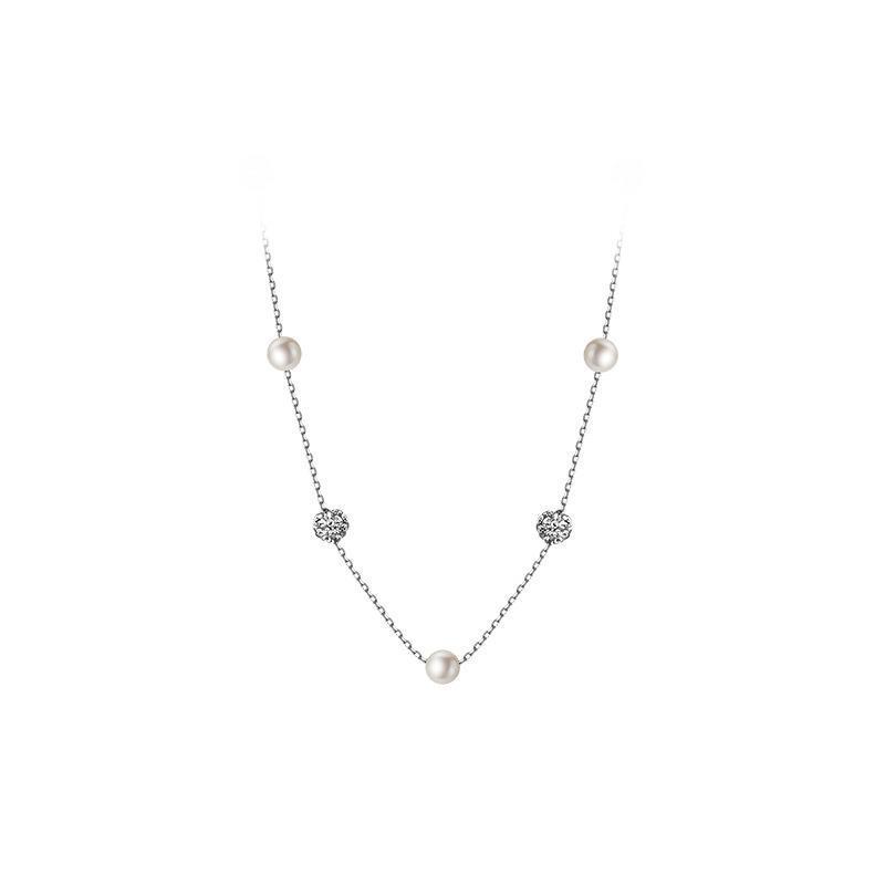 S925 Silver Starry Necklace Female Interval Pearl Shining Diamond Temperamental Minority Sense Clavicle Chain Y Word Chain