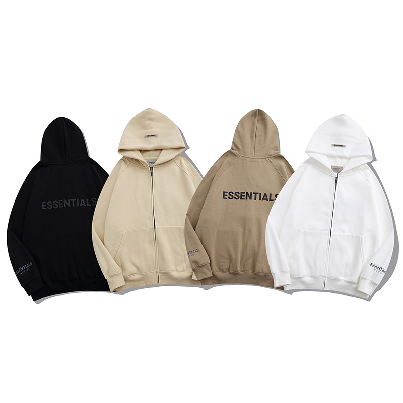 外贸fear of god fog潮牌essentials反光帽衫加绒男女宽松os外套