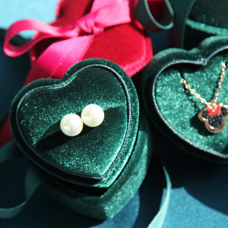 定制 心形灯芯绒盒首饰包装盒戒指盒吊坠盒珠宝饰品收纳盒首饰盒