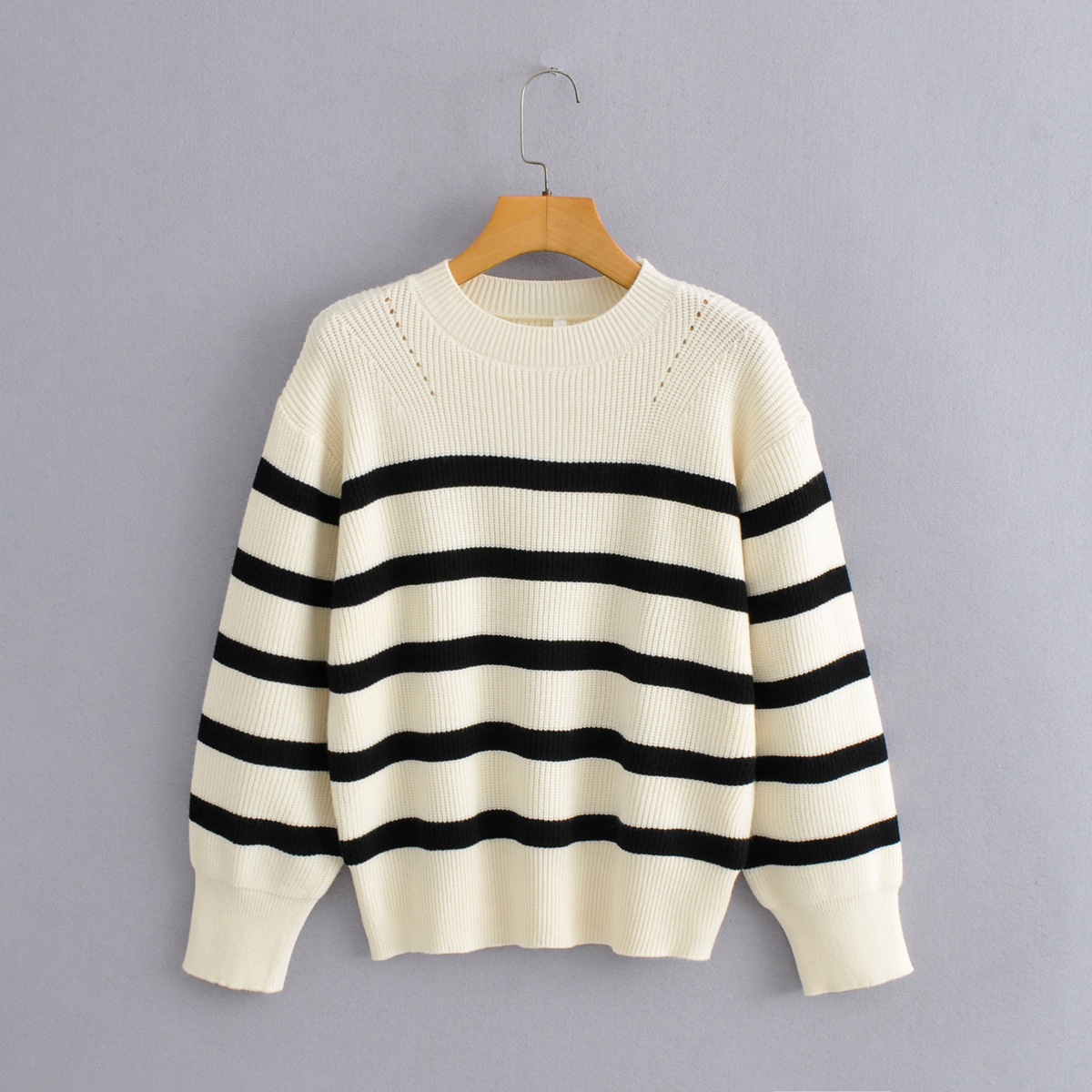 2021年早秋新款洋气减龄韩系毛衣女装条纹针织衫圆领打底衫上衣76