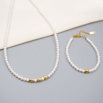 金色大米搭配baby珍珠项链简约设计感小珍珠锁骨链春夏新款手链