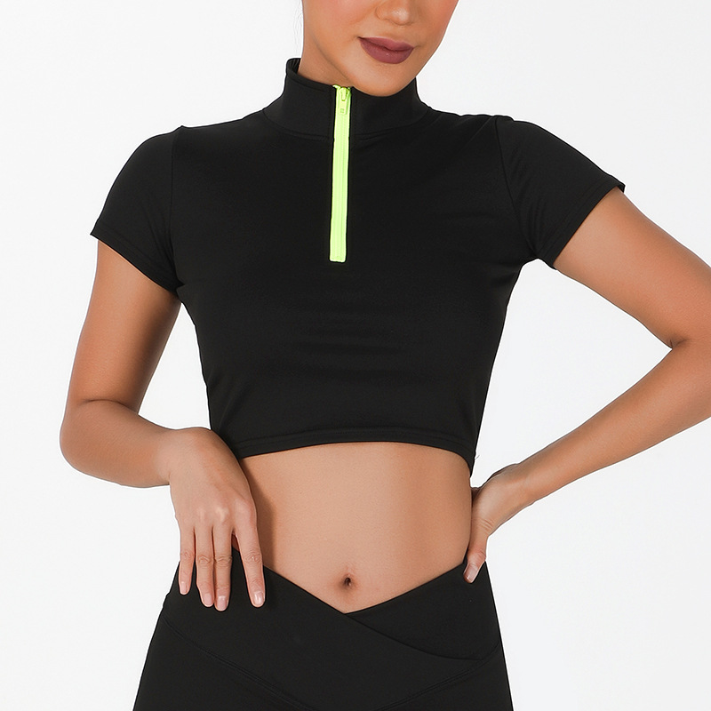 European and American Quick-Drying Skinny Running Breathable Exercise Yoga Clothes Short Sleeve Women Lulu Zipper Fitness Jacket Yoga Jacket