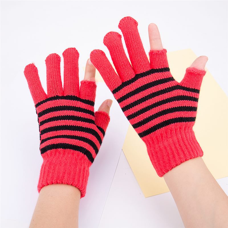 加厚保暖露两指手套半指学生写字骑行户外成人工作手套冬男女通用