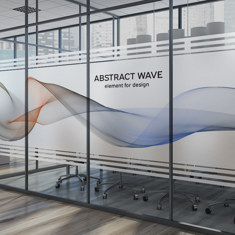 办公室玻璃贴纸logo磨砂静电贴膜白色线条走廊玻璃门uv打印贴