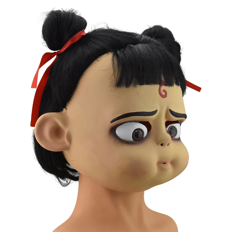 魔童降世之哪吒面具化妆舞会动漫电影派对恶搞表演道具乳胶头套