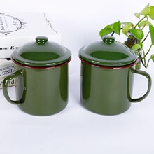 搪瓷杯加厚老式茶缸子复古老干部水杯加印logo大号里白外绿铁杯子