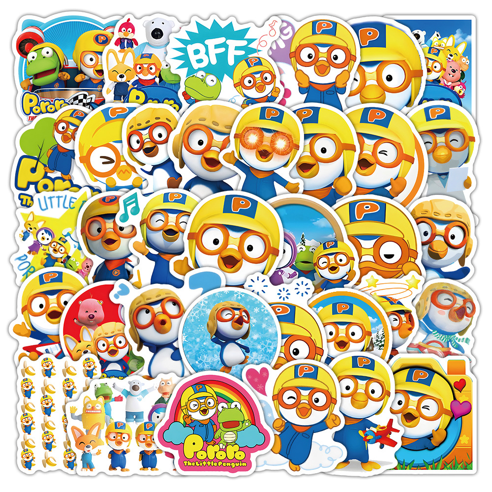 50张pororo涂鸦创意卡通贴纸 儿童动画装饰头盔手机手账贴纸批发