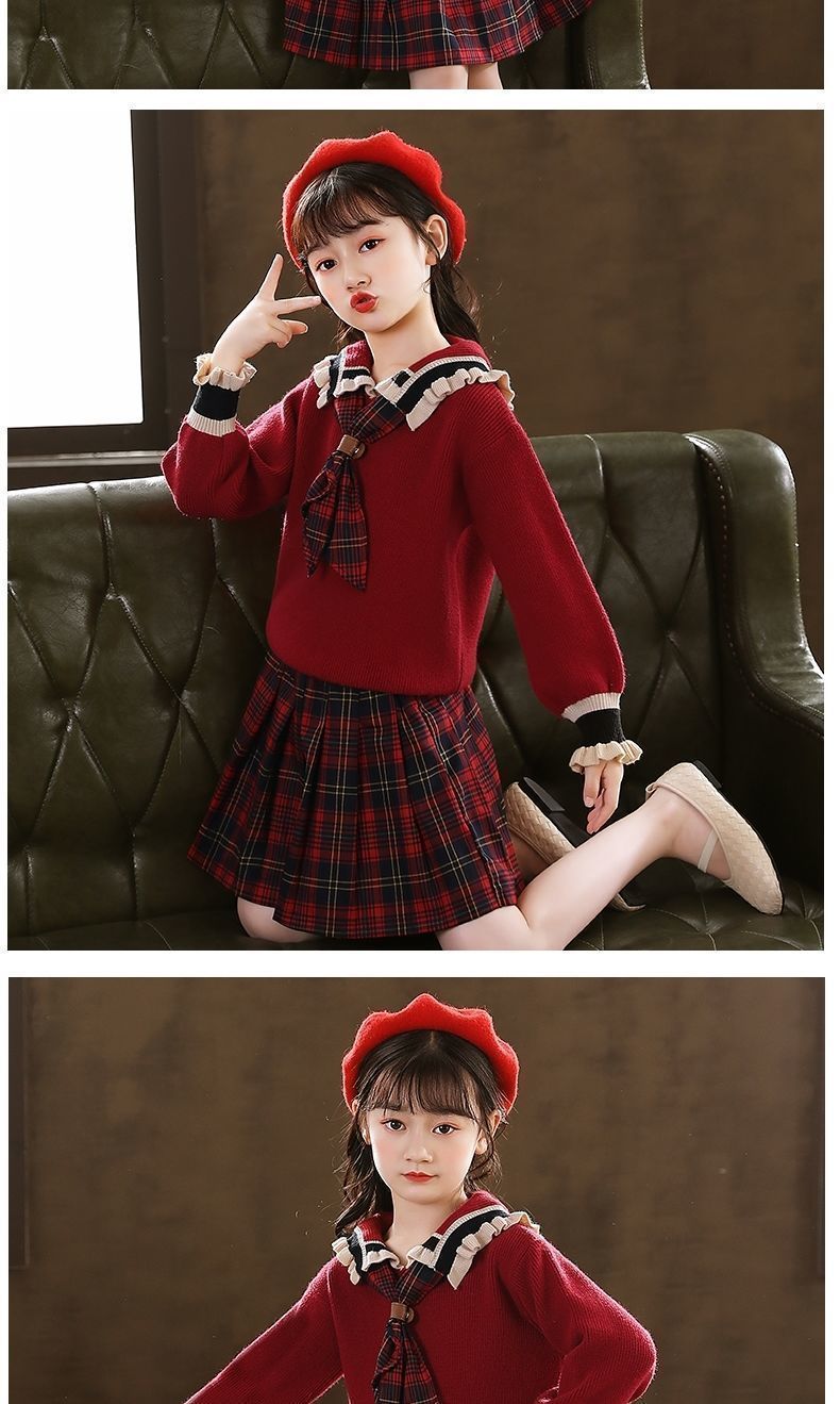 女童秋冬套装2021新款加绒加厚儿童装jk制服冬季裙子学院风两件套