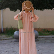 粉色泡泡袖衬衫连衣裙子女夏季2024新款立领宽松漂亮气质法式长裙