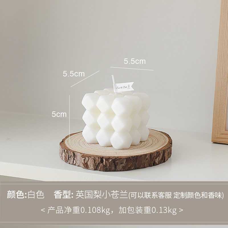 INS Rubik's Cube Aromatherapy Candle Wholesale Fragrance Decoration DIY Gift Soy Wax White Geometric Candle