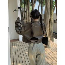 短款皮衣外套女秋季韩版2023新款露背设计感宽松长袖夹克机车服潮