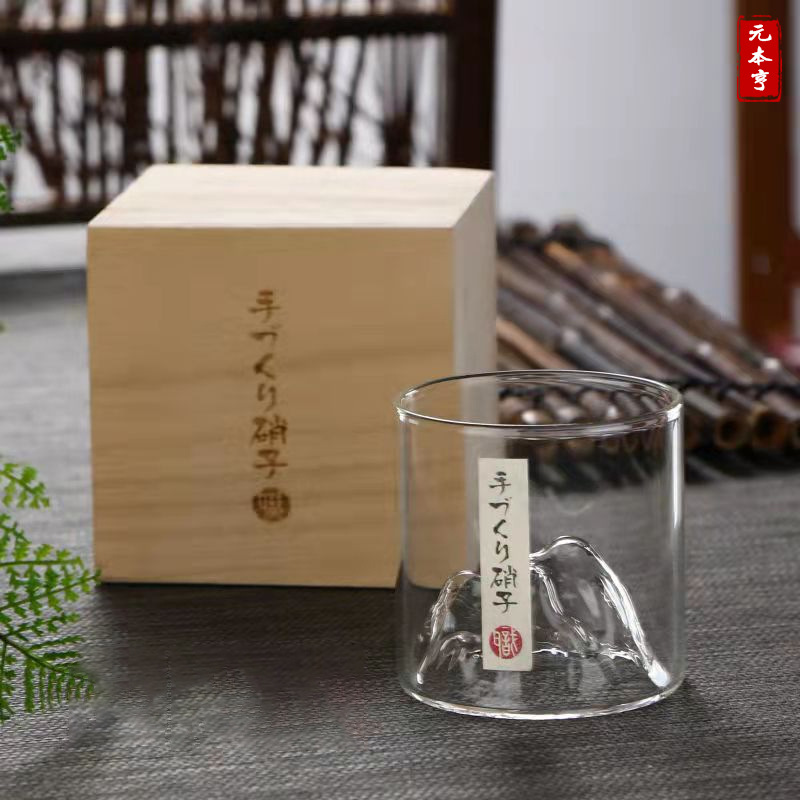 Japanese-Style Fuji Mountain Glass Cup Whiskey Shot Glass Liquor Drink Heat-Resistant Borosilicate Good-looking Creative