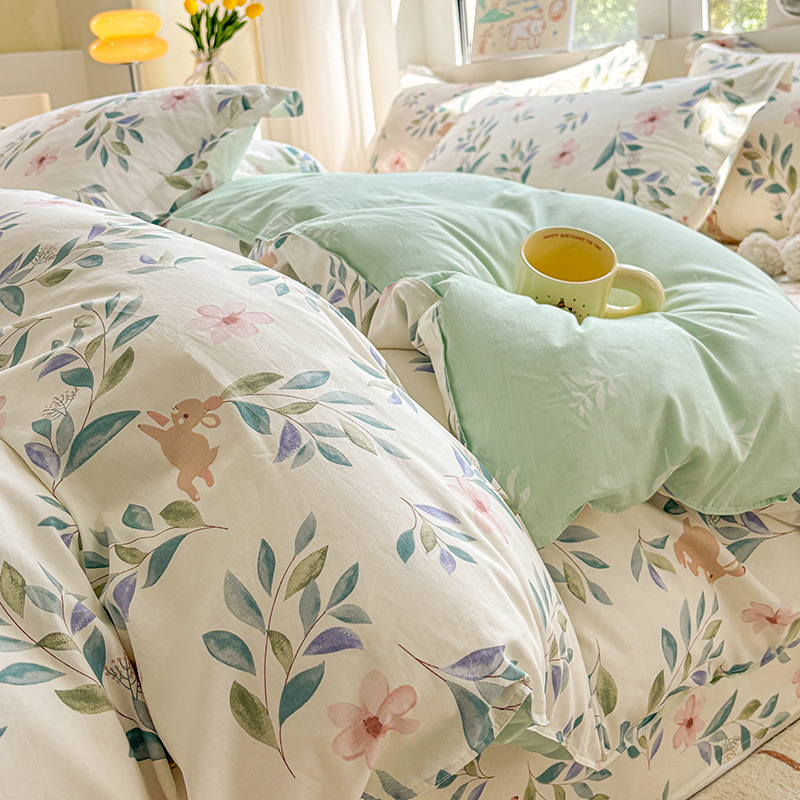 新品全棉1.8米四件套100纯棉双人被套床单学生床品三件套批发定制