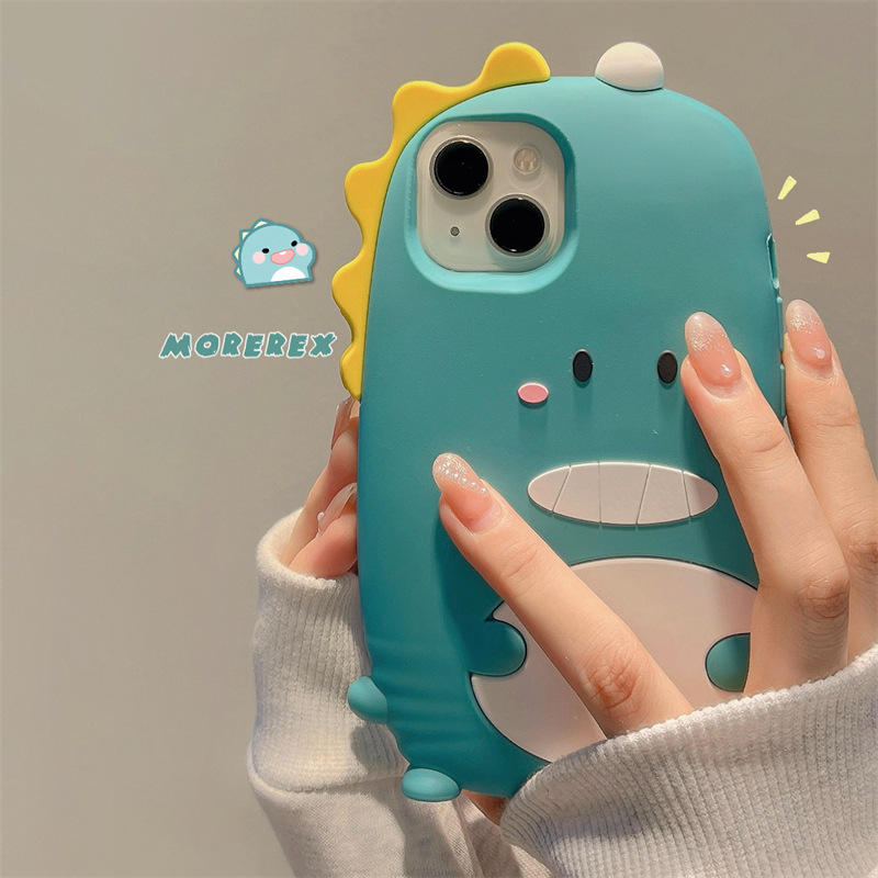卡通绿色搞怪恐龙适用苹果14手机壳趣味iphone13promax新款12硅胶