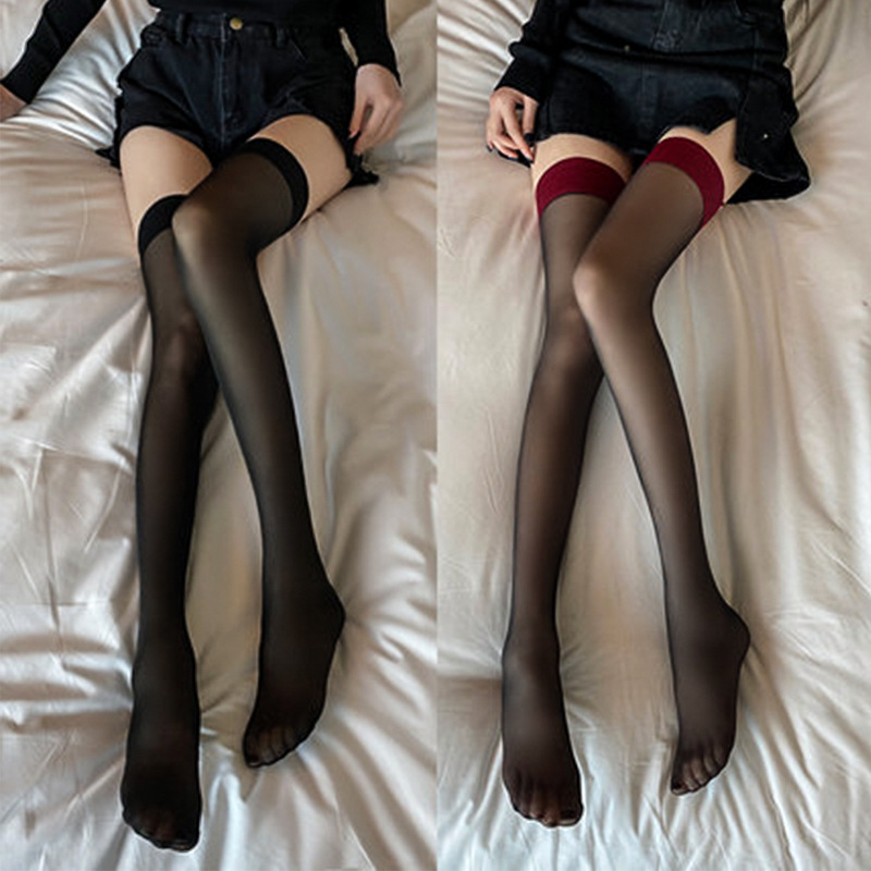 Internet Celebrity Red Edge Black Silk Stockings Trendy Ins Outerwear 2022 Summer Thin New Pure Desire Black Panel over the Knee Stockings