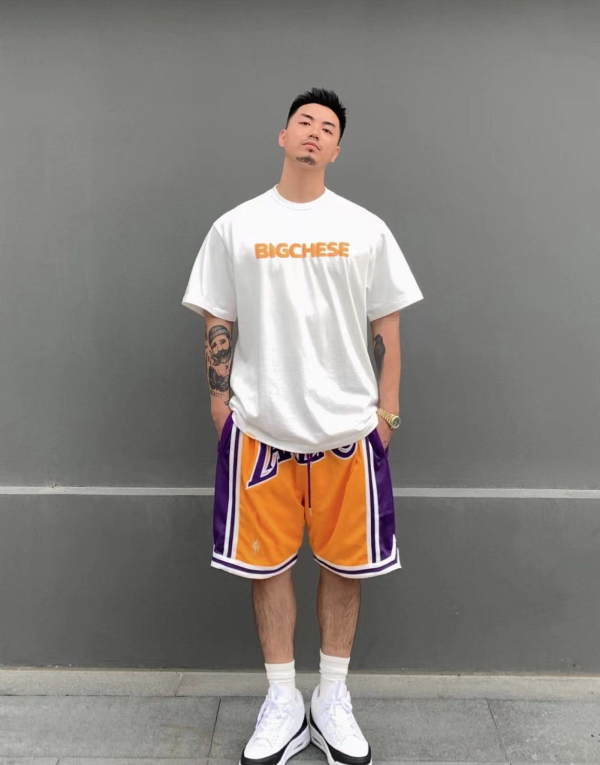 just湖人队lakers高街复古篮球短裤高街宽松詹姆斯科比休闲裤