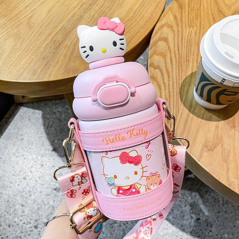 Children's Thermos Mug Girl Cute Super Cute Hellokitty Water Cup Double Drinking Mouth Internet Celebrity Big Belly Cup with Straw