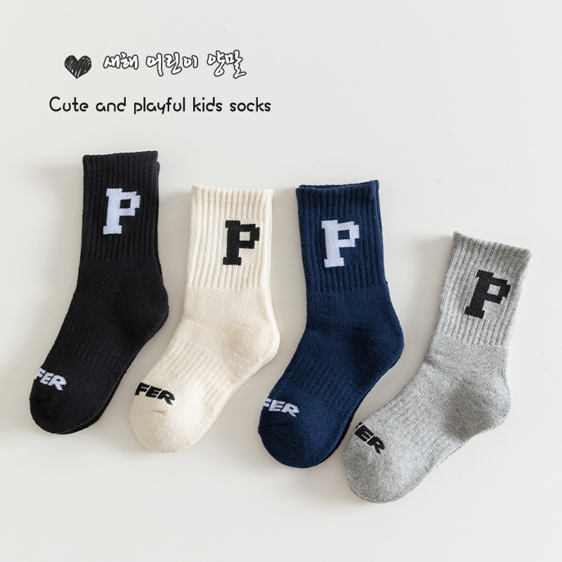 Children's Socks Winter Terry Fleece-Lined Thickened Baby's Socks Korean Ins Boys and Girls Athletic Socks Trendy Mid-Calf Length Thermal