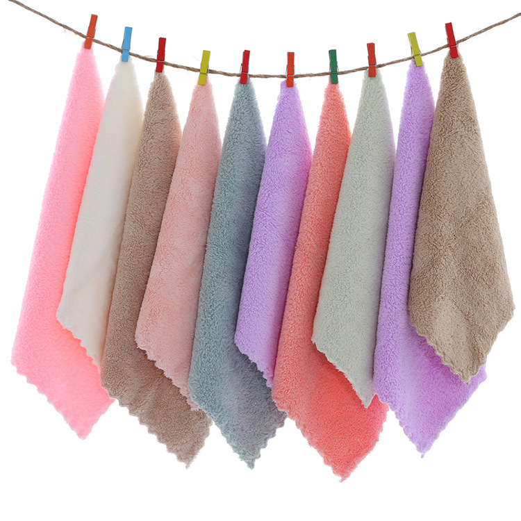 coral velvet square scarf 25*25 square scarf high density fine fiber absorbent soft children‘s square towel ironing edge wholesale towels