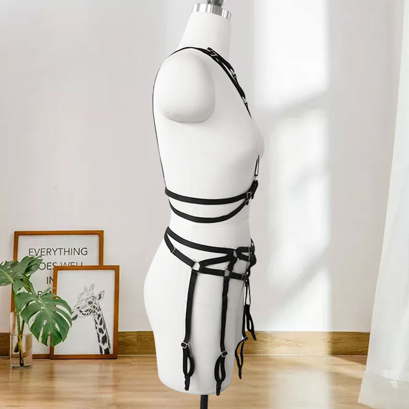 女性束缚带 6带捆绑吊袜腰带,内衣式黑色束缚带