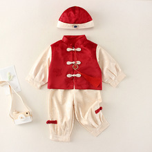 周岁礼服男宝宝中式婴儿唐装一周岁抓周百岁宴男童中国风红色套装