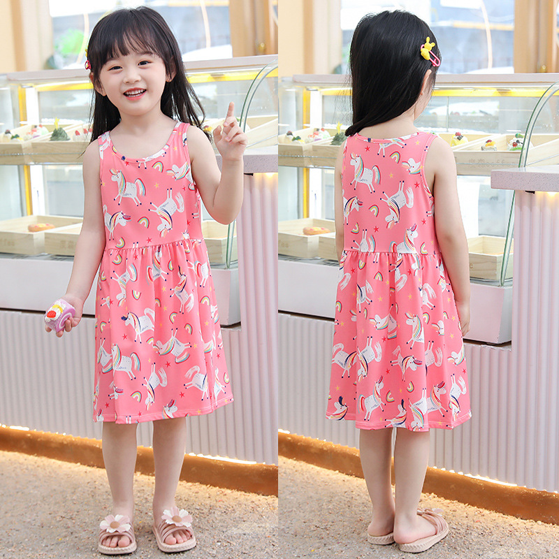 2024 summer korean style children girls‘ universal children‘s clothing printed milk silk children‘s braces skirt girls‘ dress