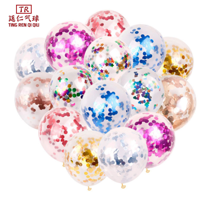 12寸乳胶气球链套装婚房装饰周岁生日派对透明纸屑2.8克亮片气球
