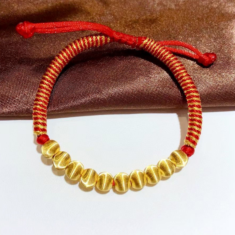 3d足金猫眼小金珠子黄金转运珠手链女足金999金豆豆纯金路路通圆