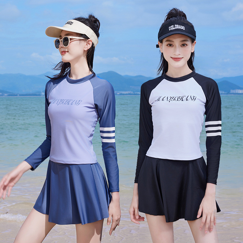 Swimsuit Women's Long Sleeve Conservative Split Slimming Swimsuit New Chubby plus Size Swimsuit Professional Hot Spring Swimsuit