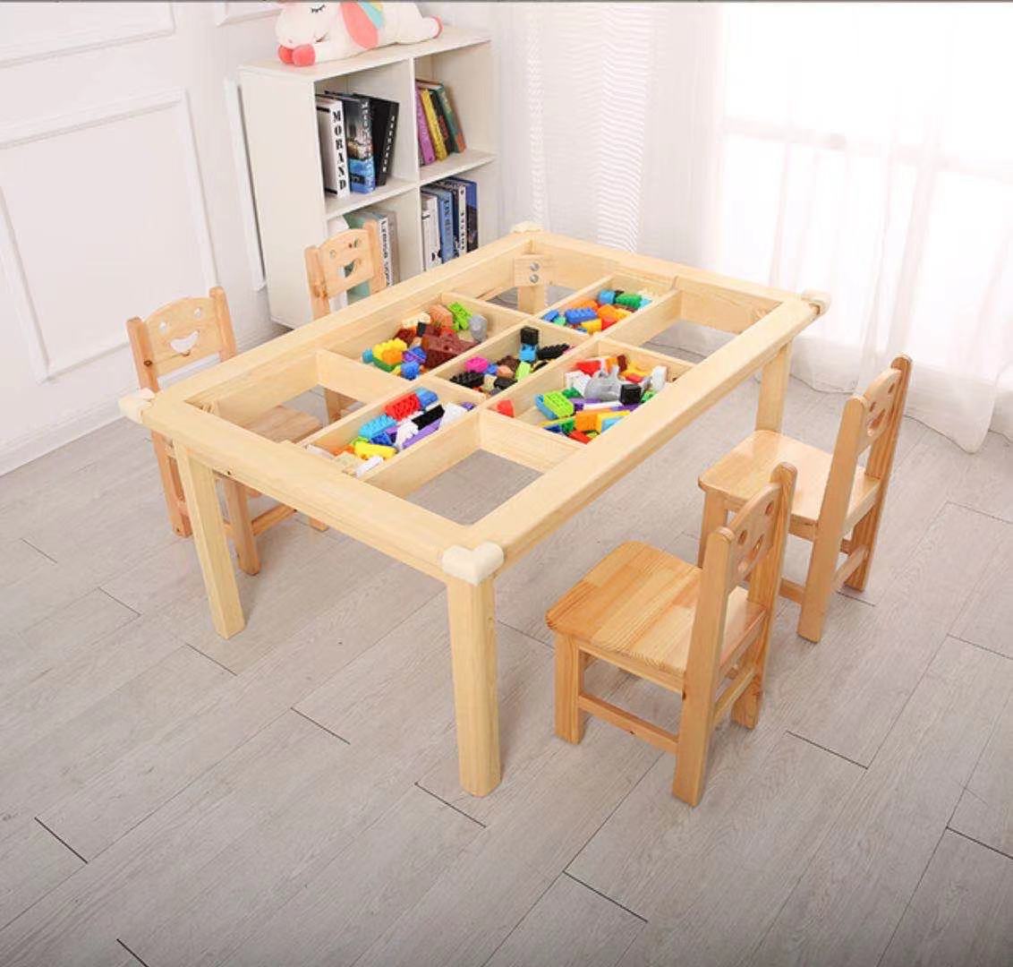 Children's Building Block Table Kindergarten Multi-Functional Solid Wood Game Table and Chair Baby Educational Toy Lego Handmade Study Table
