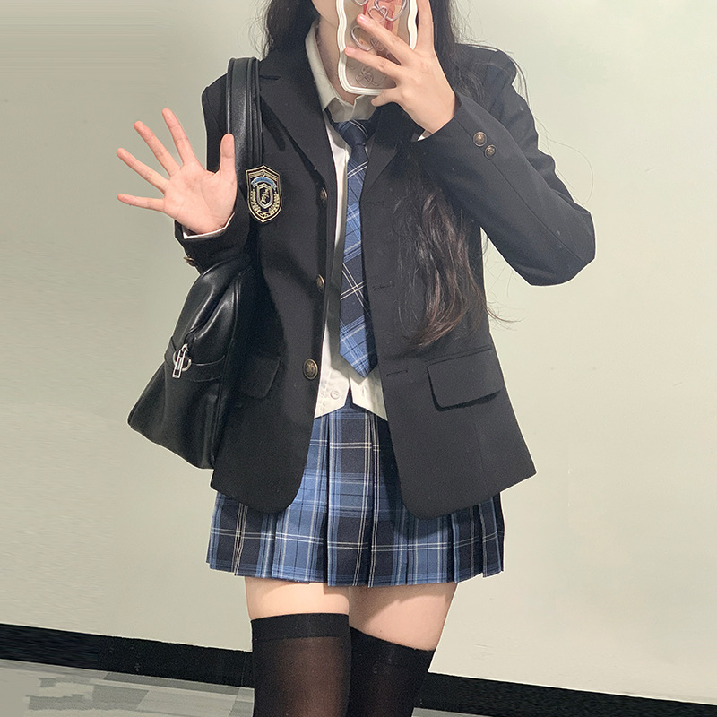 原创jk外套西服女黑色西装制服套装学生学院风秋冬学院风班服现货