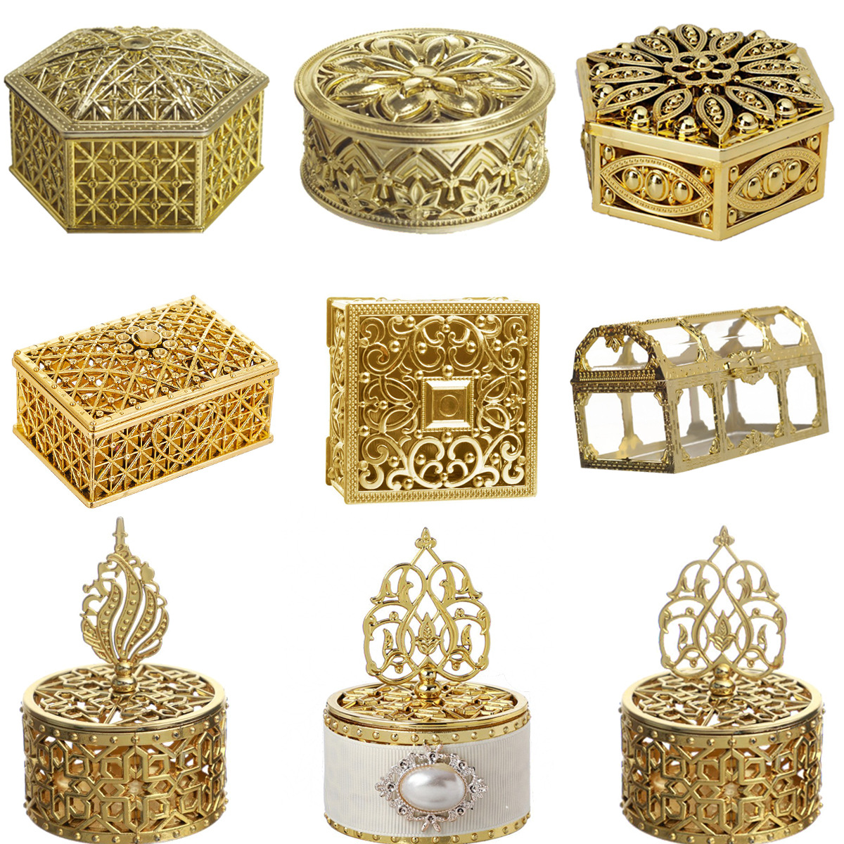 跨境金色糖果盒中东阿拉伯婚礼派对圆形喜糖盒babyshower电镀盒子