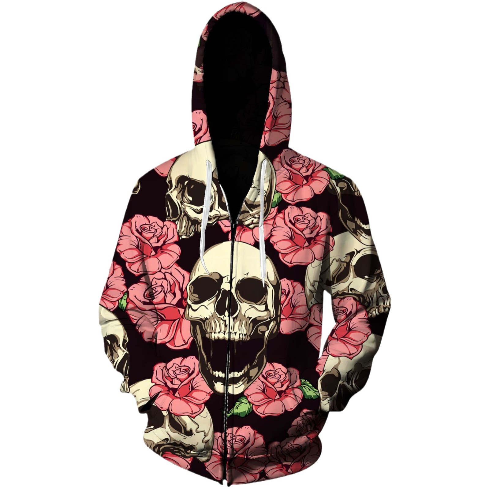 跨境外贸新款欧美亚马逊3d印花拉链连帽衫上衣时万圣节骷髅卫衣