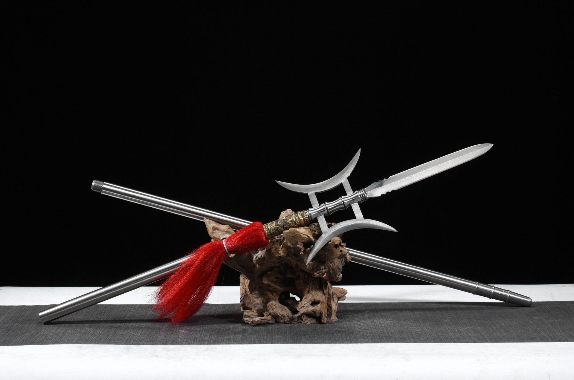 龙泉市刀剑花纹钢手工锻打十八般兵器双月方天画戟影视摆件未开刃