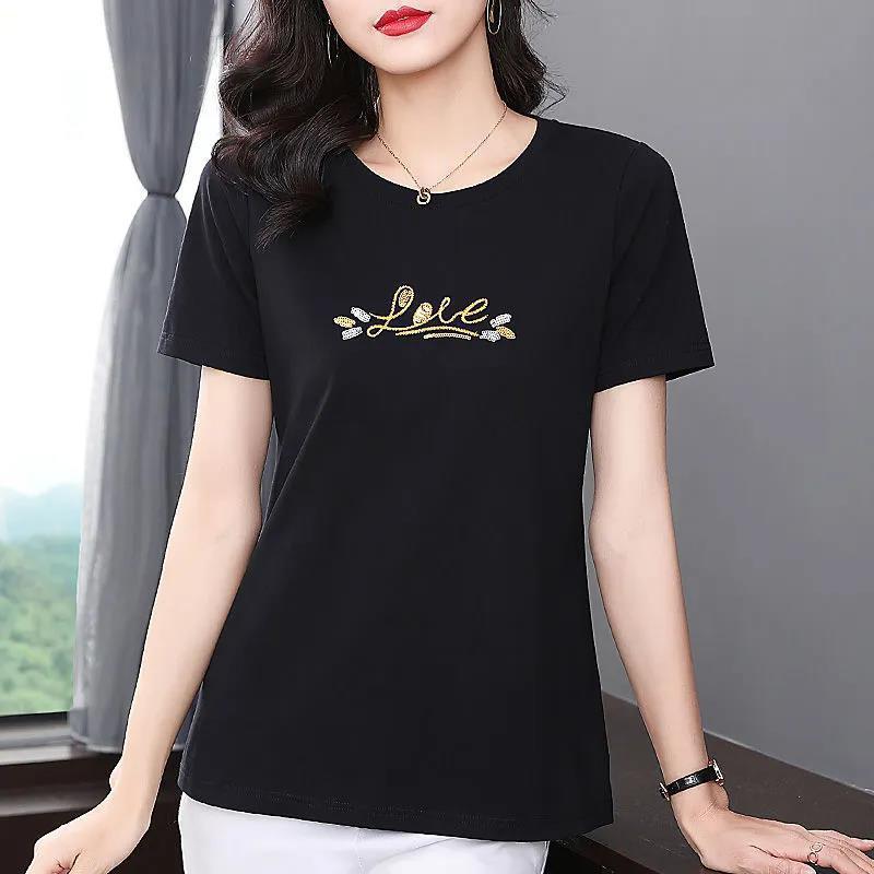 2023 Summer New Short-Sleeved T-shirt Women's Mom Clothing Middle-Aged and Elderly Bottoming Shirt Fashion All-Matching plus Size Loose Top