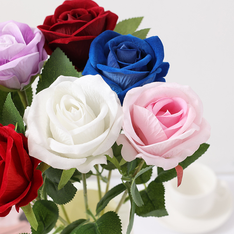 Artificial Rose Single Touch Flannel Rose Photography Props Furniture Decoration Live Factory Wholesale Foreign Trade Fake Flowers