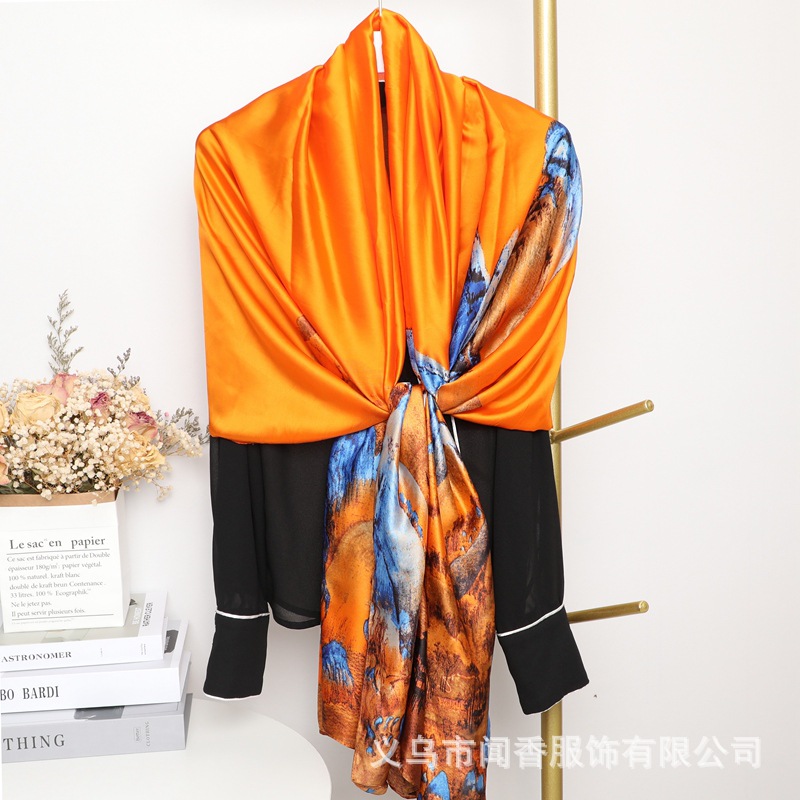 2022 Autumn and Winter New Silk Scarf Female Tensili Brocade Shawl Scarf Sunscreen Large Shawl Fine Gifts