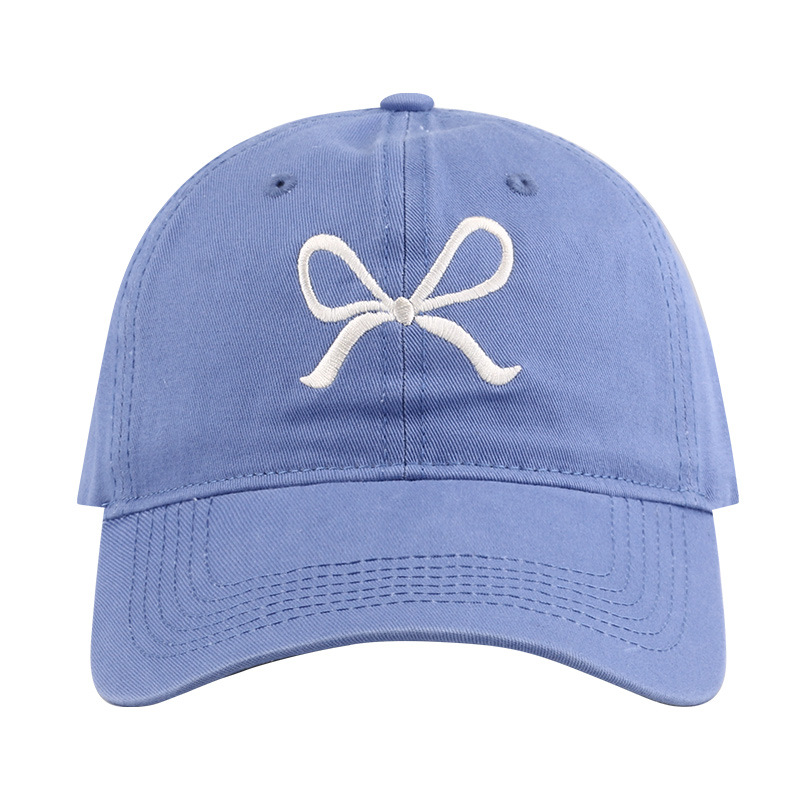 2024 New Korean Style Bowknot Embroidered Pattern Peaked Cap Female Face-Showing Primary School Student Sweet Sun-Proof Baseball Cap