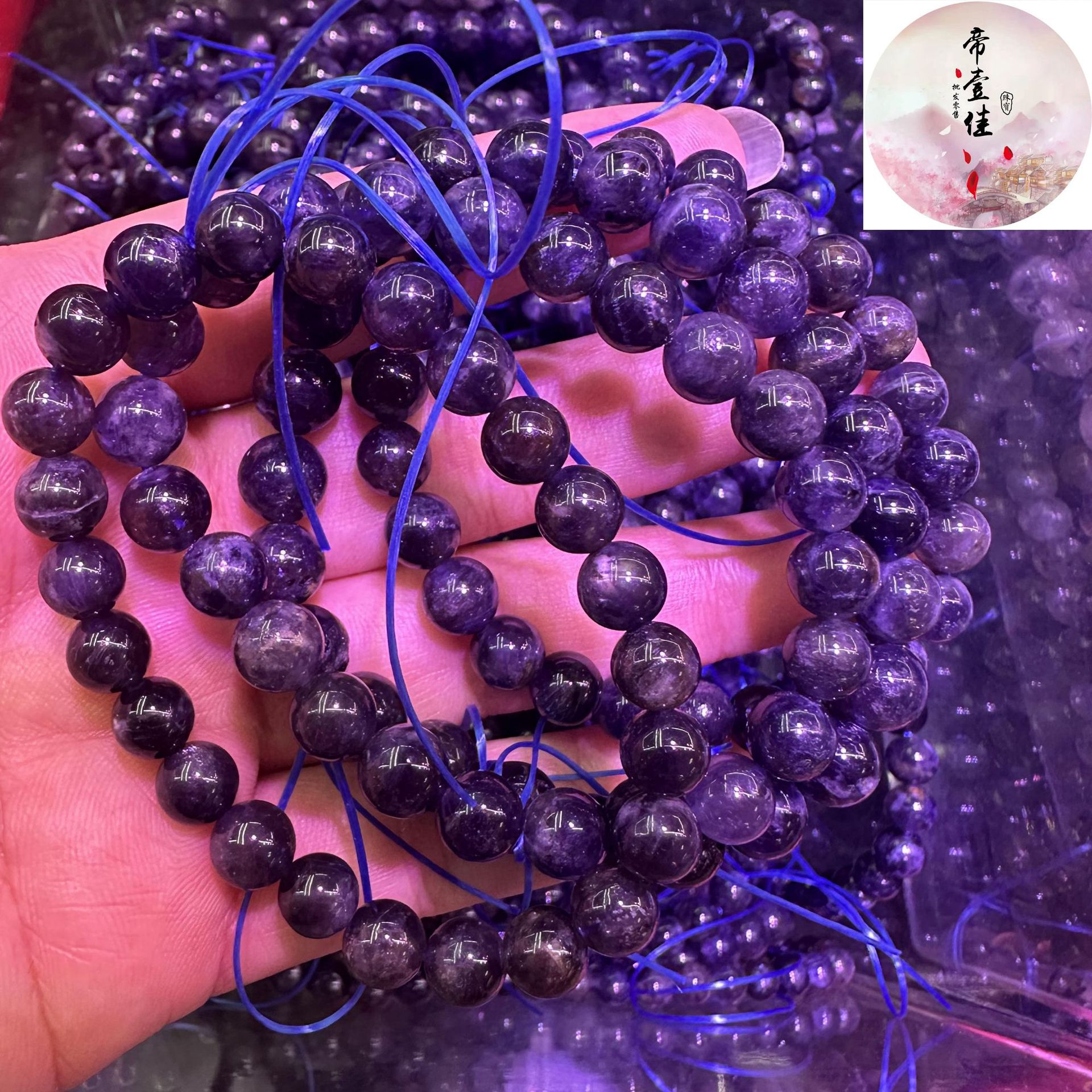 堇青石手链女款民族风水蓝宝石坦桑石手链虾皮跨境星光堇青石手串