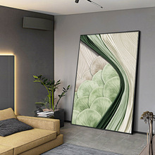 侘寂风装饰画简约客厅沙发背景墙挂画绿色抽象肌理落地玄关壁画