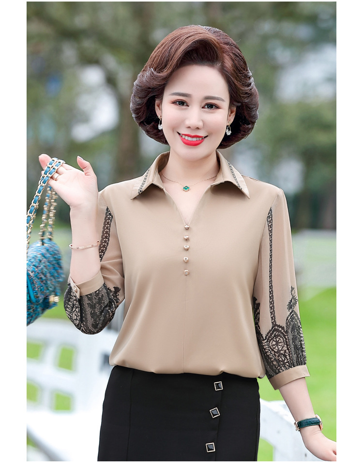 妈妈夏装中袖雪纺衫洋气短袖大码遮肚子显瘦中老年人女装时尚上衣