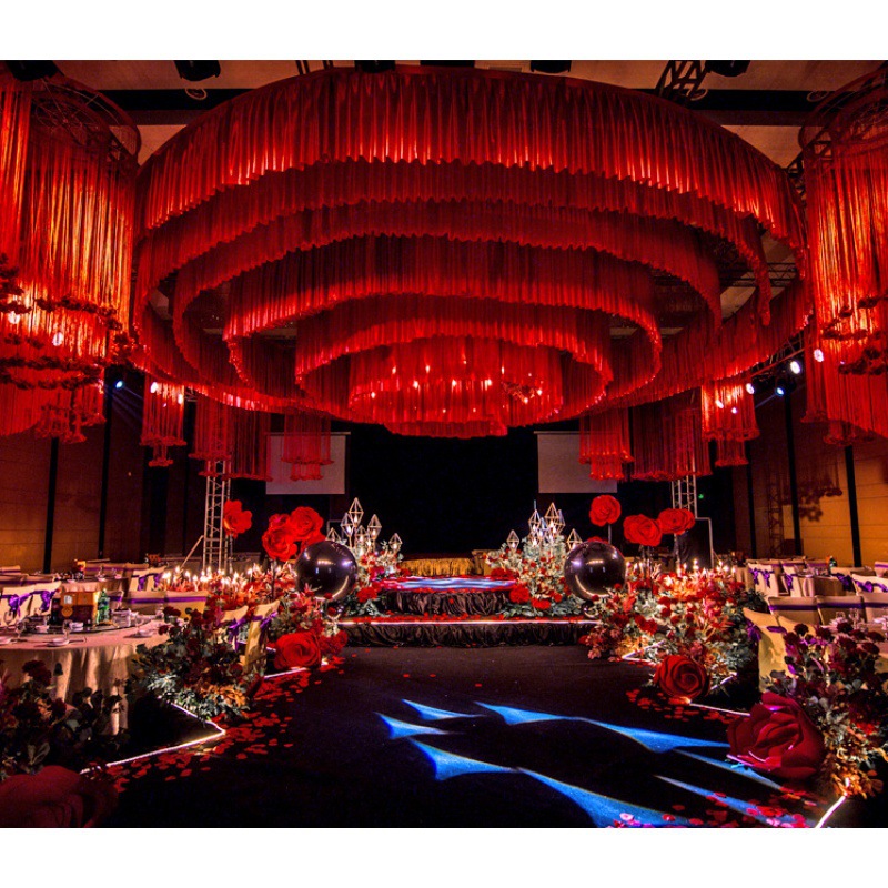 婚庆吊顶纱幔冰绸布吊顶布幔中式酒店婚礼堂顶部装饰云顶纱幔布置