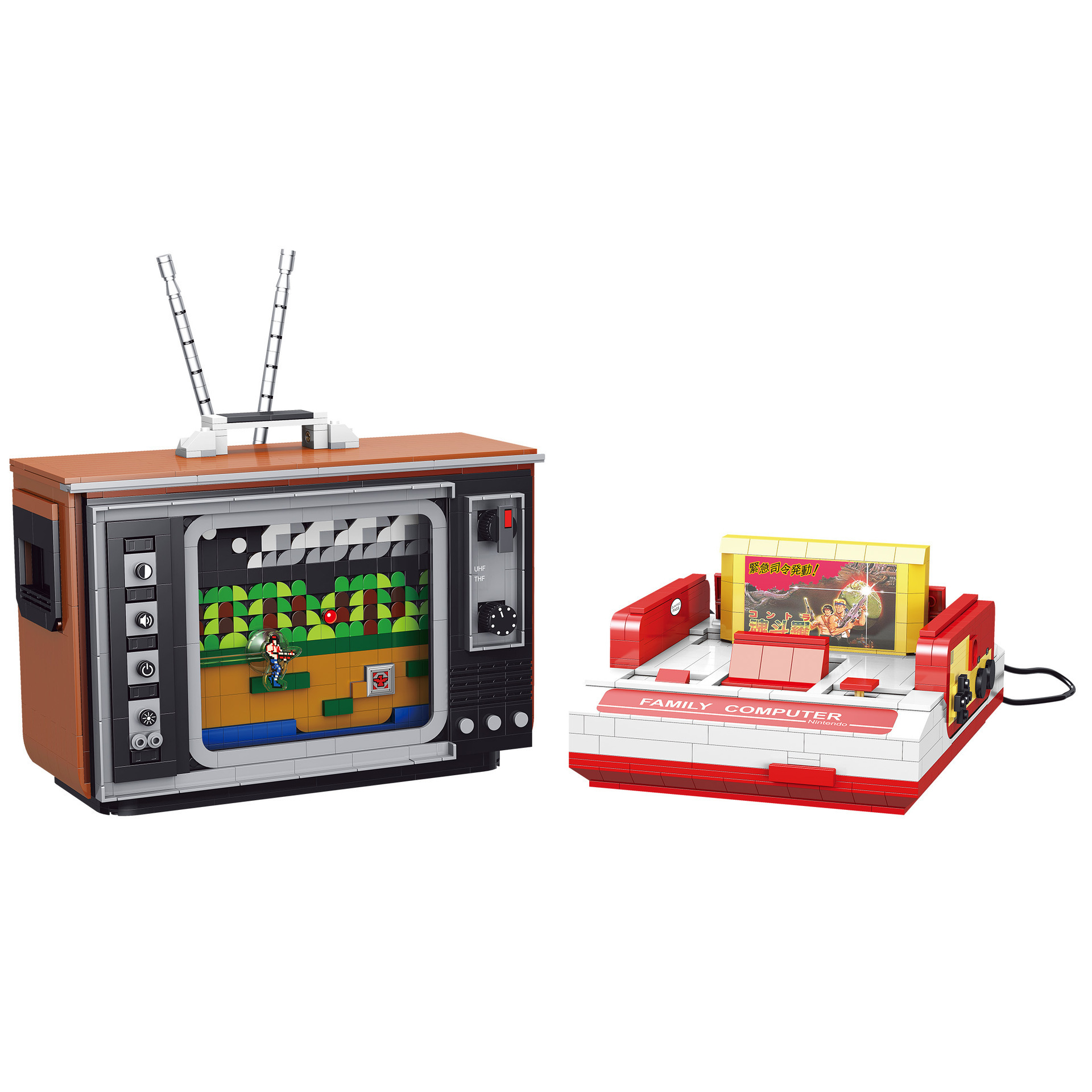 super18k红白游戏机魂斗罗游戏机k129模型益智拼装小颗粒积木玩具