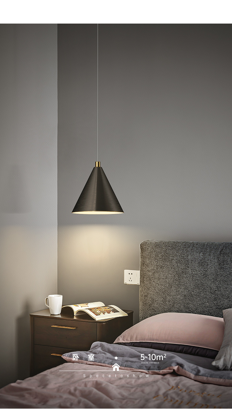 卧室床头吊灯现代简约轻奢风长线氛围灯网红北欧全铜床头柜小吊灯